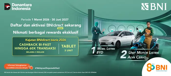Special Bundling Transaction dan Kejutan BNIdirect bisnis 2026 Dapatkan Grand Prize Mobil dan Motor Listrik untuk Transaksi Tertinggi 
