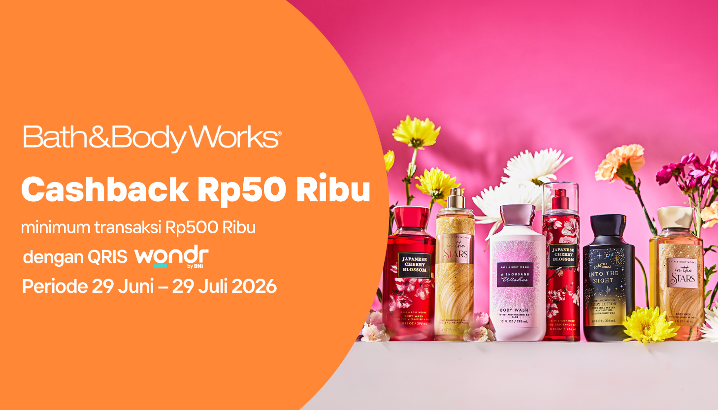 Cashback Rp50.000 di Bath & Body Works dengan QRIS wondr by BNI