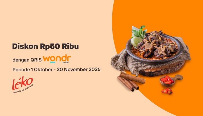 Dapatkan Diskon Rp50.000 di Leko Transaksi dengan QRIS wondr by BNI