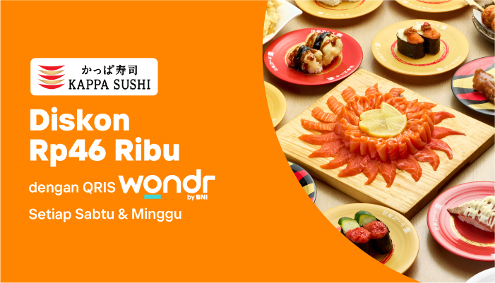 Dapatkan Potongan Rp46.000 untuk Pembelian Kappa Sushi Signature Buffet dengan QRIS wondr by BNI