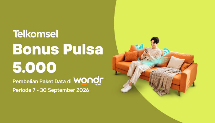 Dapatkan Reward Pulsa 5.000 Pembelian Paket Data Hemat Lengkap Telkomsel di wondr by BNI